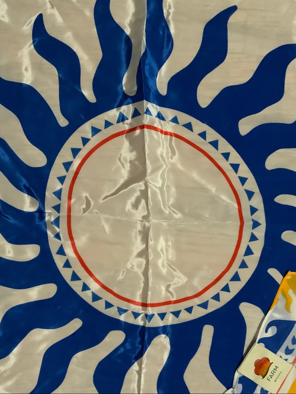 FARM Rio White, Blue & Yellow Sun Motif Silk-Look Scarf - 32 x 32 inches - Picture 4 of 9
